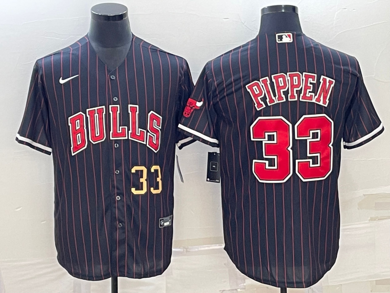 Men Chicago Bulls 33 Pippen Black Stripe Game Nike 2023 NBA Jersey